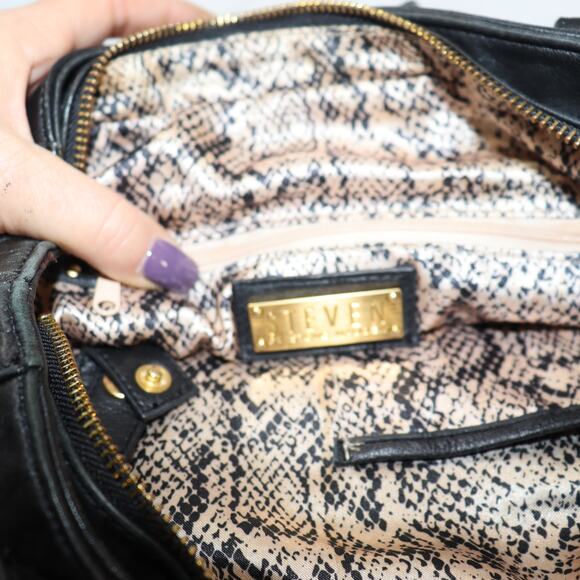 Steven by Steve Madden Black Satchel w/ Gold Hardware & Braided Straps - Picture 5 of 8